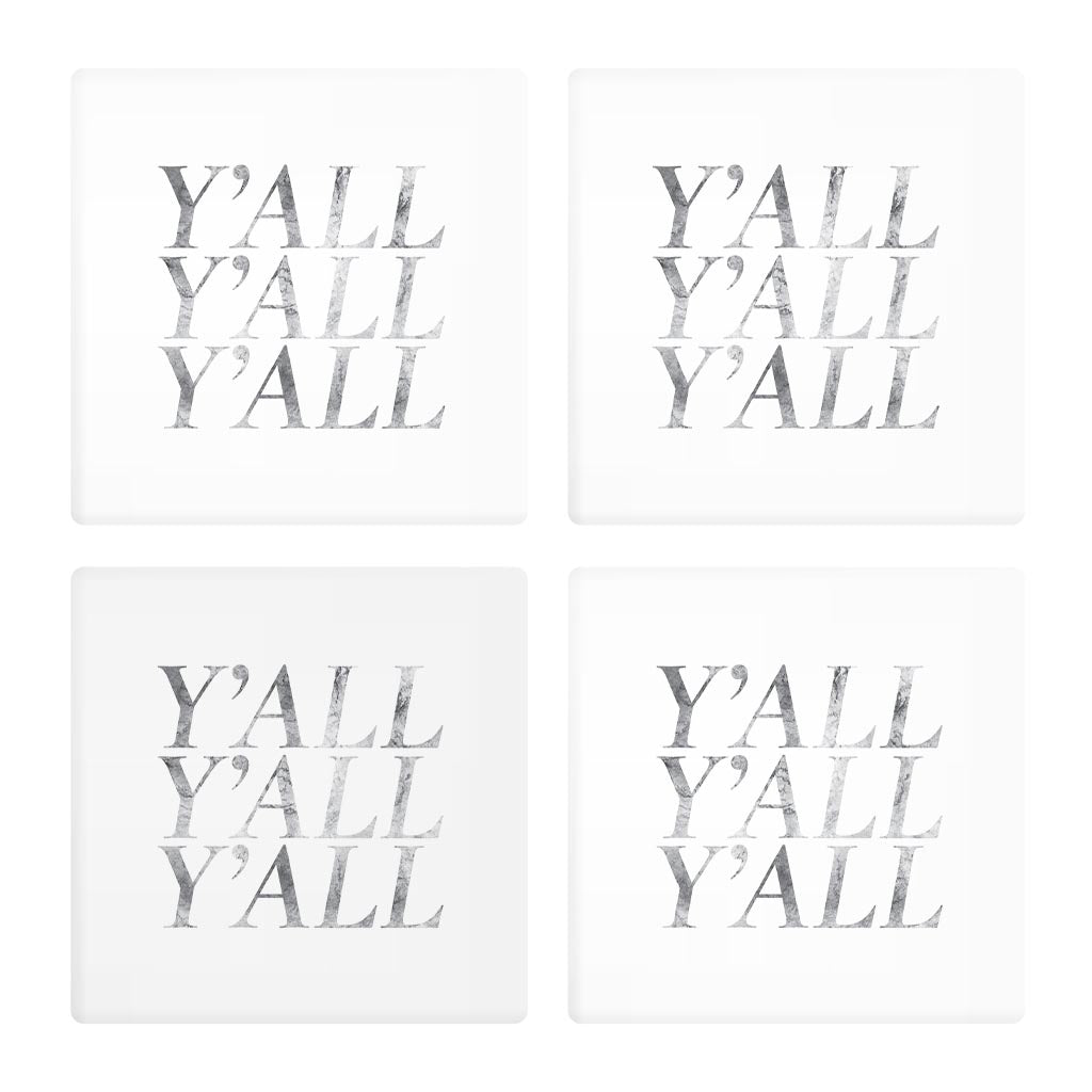 Minimalistic B&W Texas Textured Yall | Absorbent Coasters | Set of 4 | Min 2