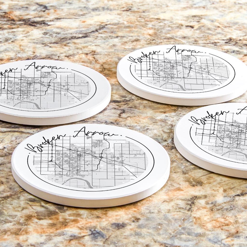 Modern Oklahoma Broken Arrow Map | Absorbent Coasters | Set of 4 | Min 2