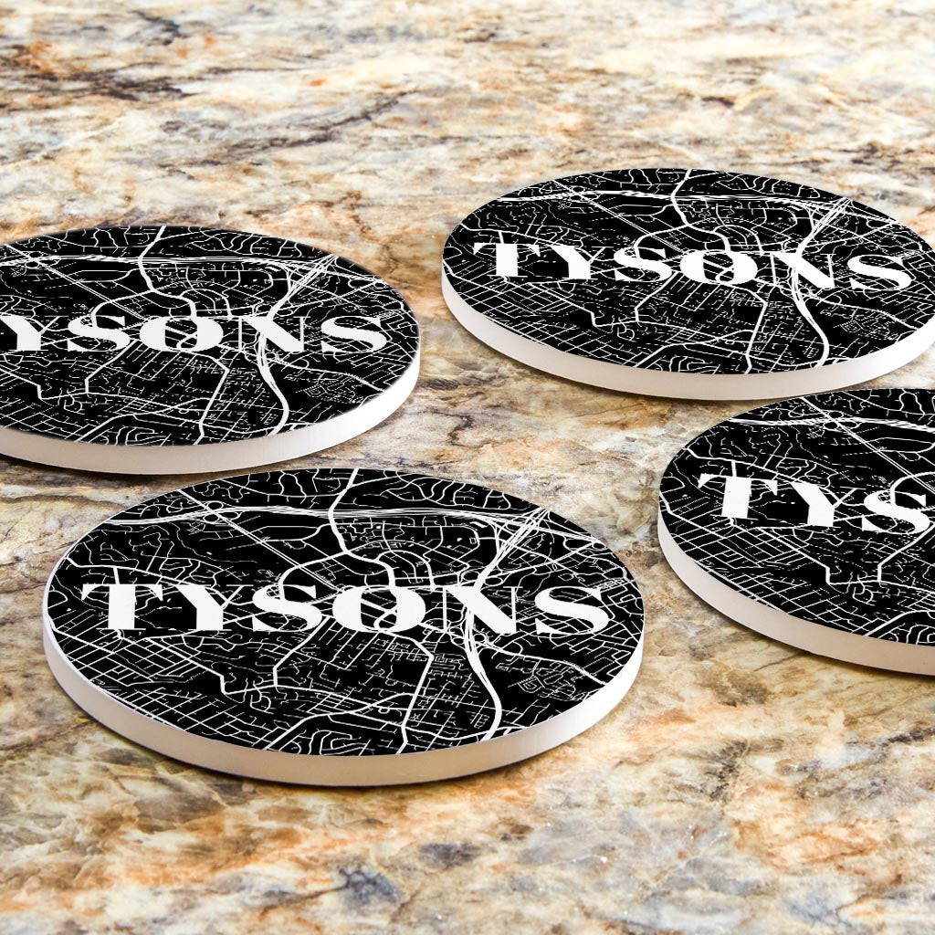 Minimalistic B&W Virginia Tysons Map| Absorbent Coasters | Set of 4 | Min 2