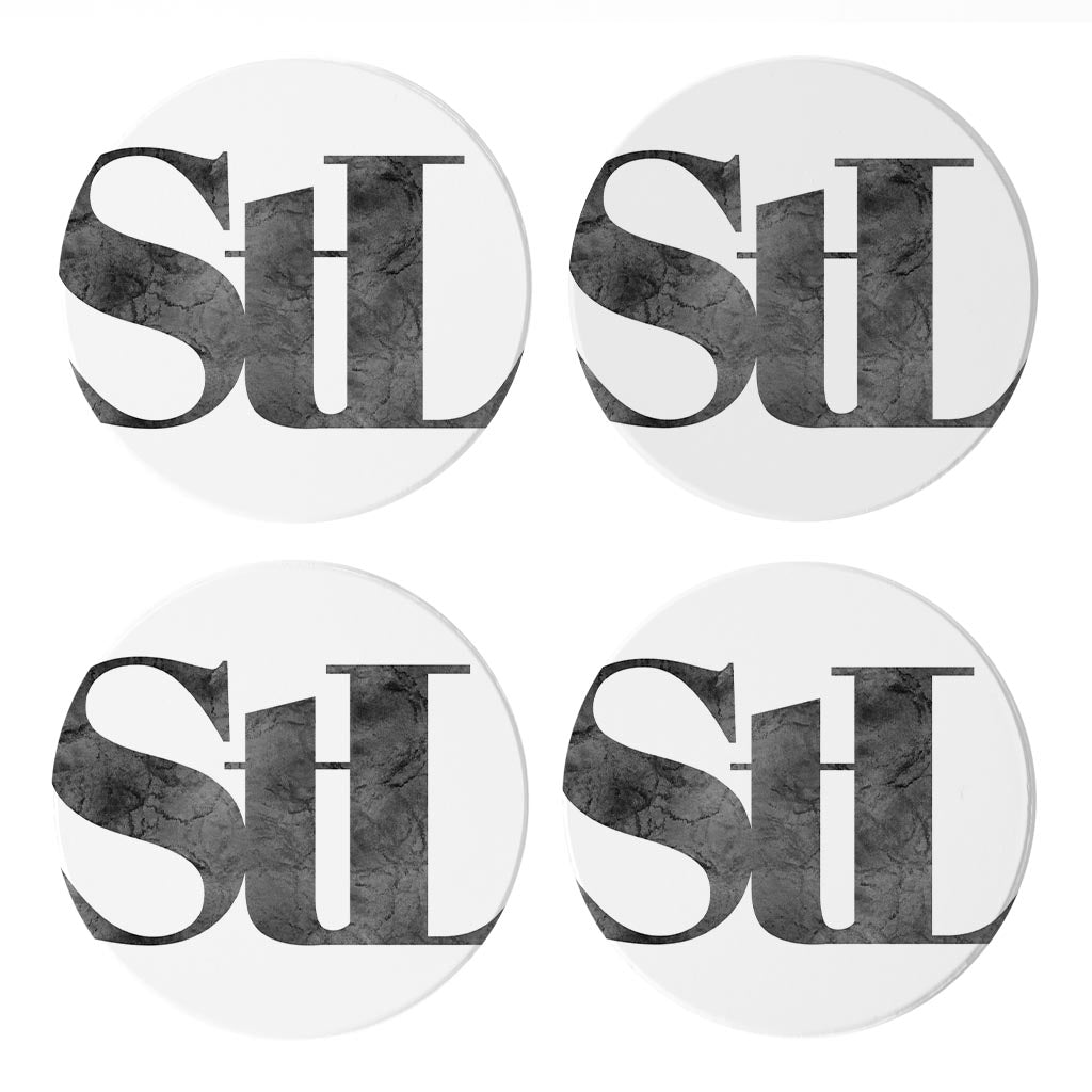 Minimalist B&W Missouri St Louis White Initials | Absorbent Coasters | Set of 4 | Min 2