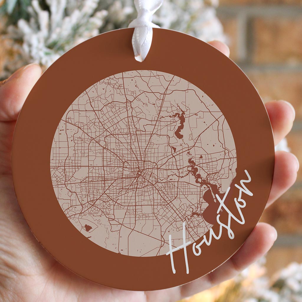 Modern Minimalist Houston Texas Map| Wood Ornament | Eaches | Min 6