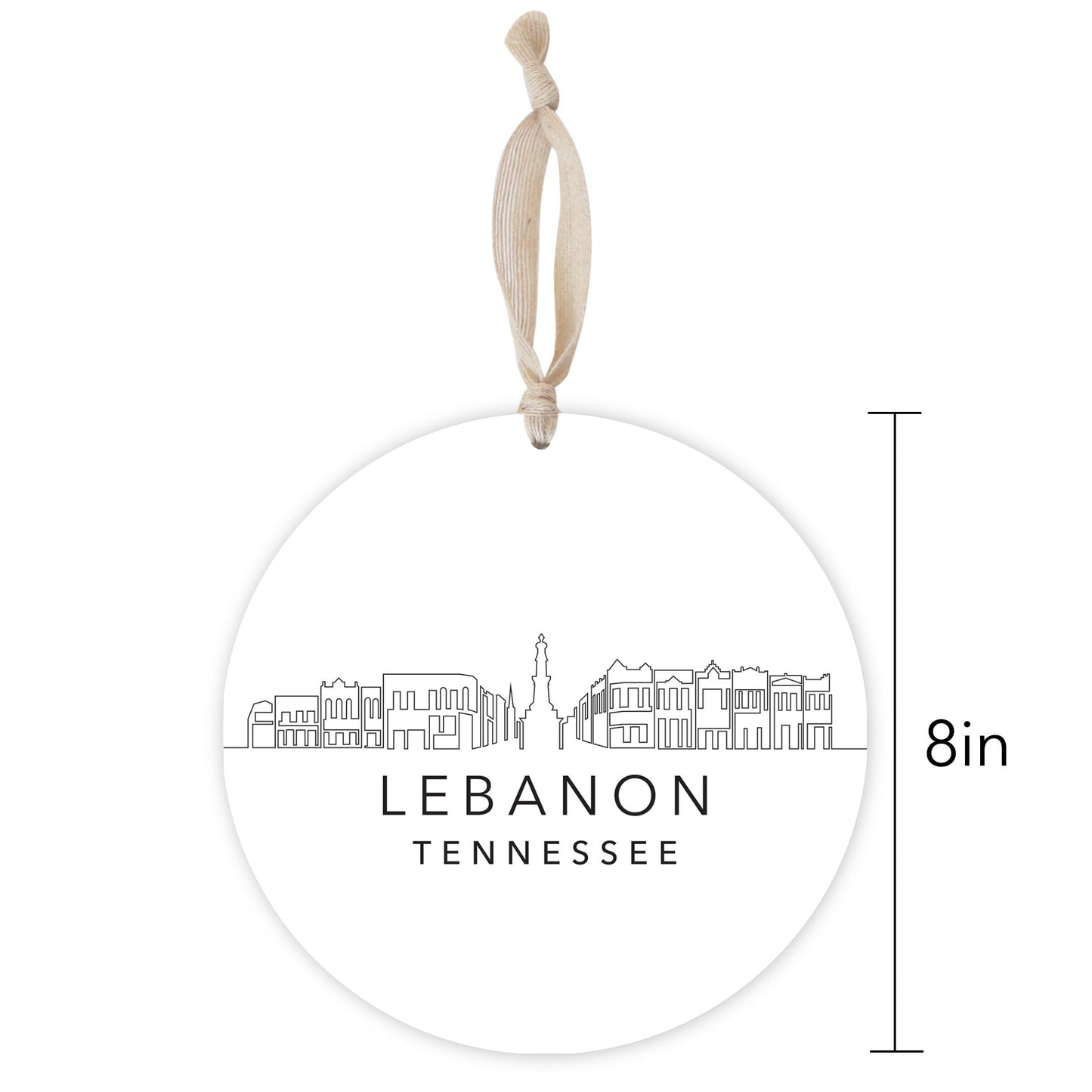 Minimalist B&W Tennessee Lebanon Skyline | Wood Ornament | Eaches | Min 1