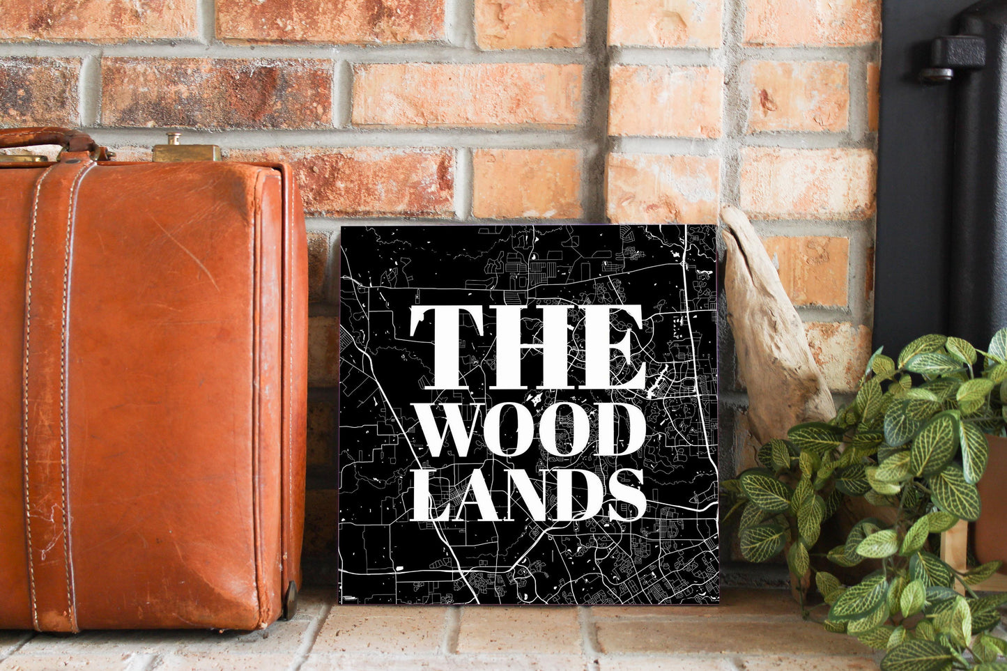 Minimalistic B&W Texas The Woodlands Map | Wood Sign | Eaches | Min 2