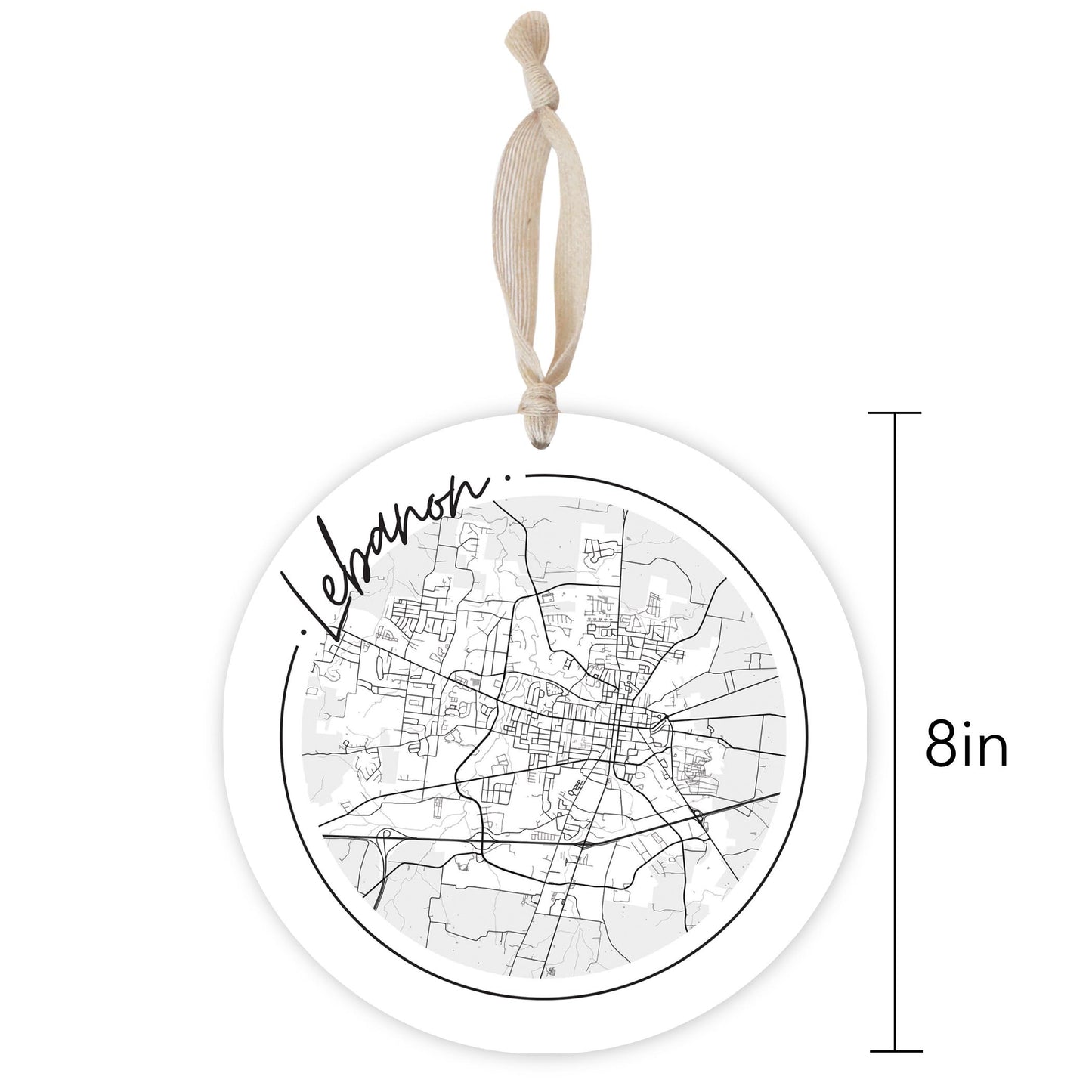 Minimalist B&W Tennessee Lebanon Circle Map | Wood Ornament | Eaches | Min 1