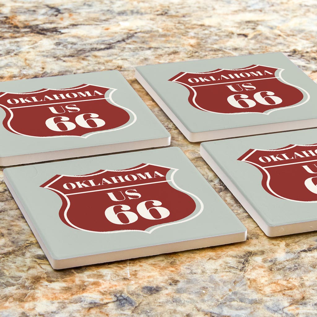 Modern Minimalist Oklahoma Us 66 Blue | Absorbent Coasters | Set of 4 | Min 2