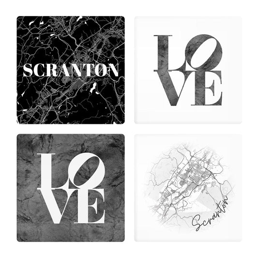 Minimalistic B&W Pennsylvania Scranton Maps Love | Absorbent Coasters | Set of 4 | Min 2