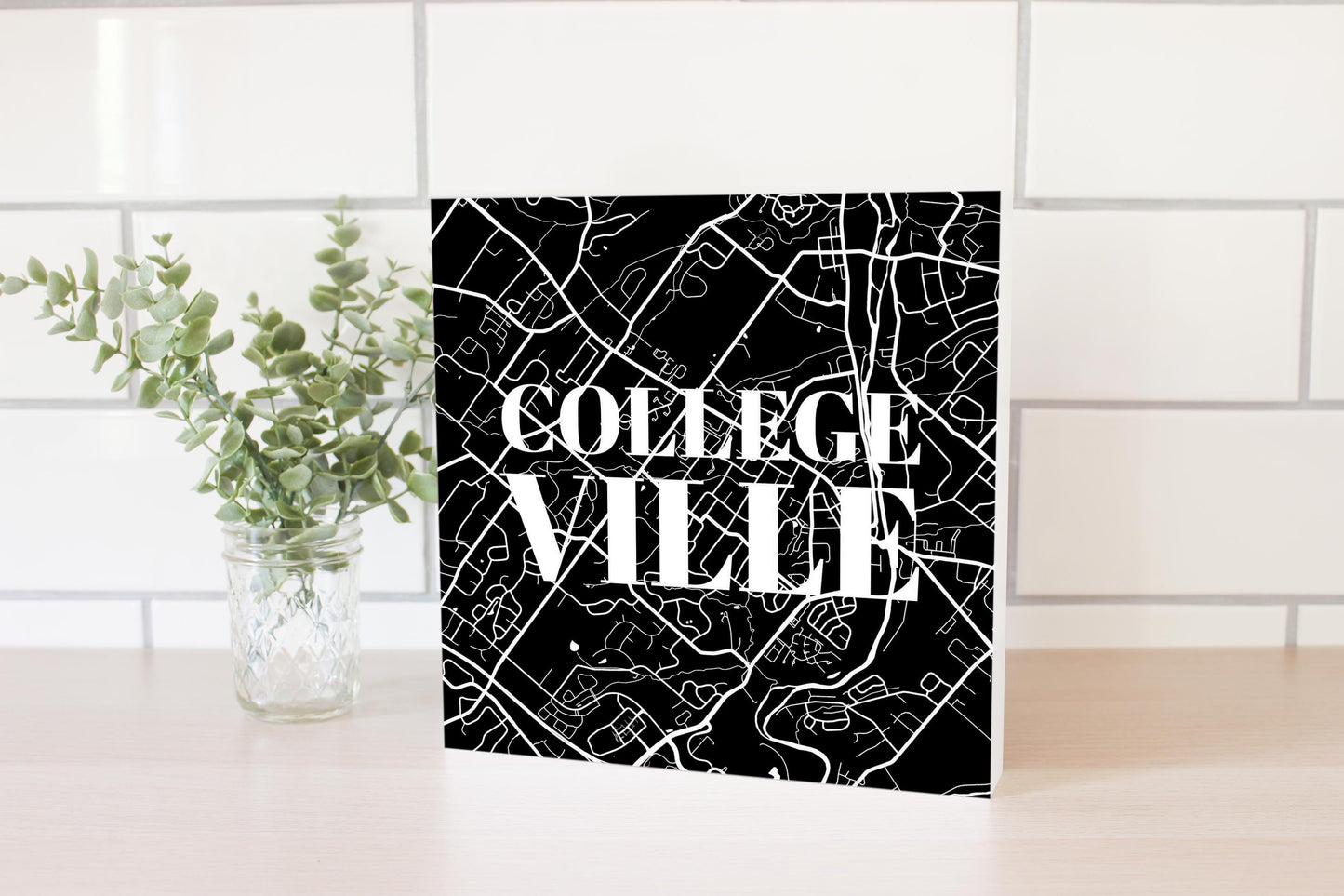 Minimalistic B&W Pennsylvania Collegeville Map | Wood Block | Eaches | Min 2