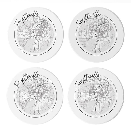 B&W Minimalist Arkansas Fayetteville Circle Map| Absorbent Coasters | Set of 4 | Min 2