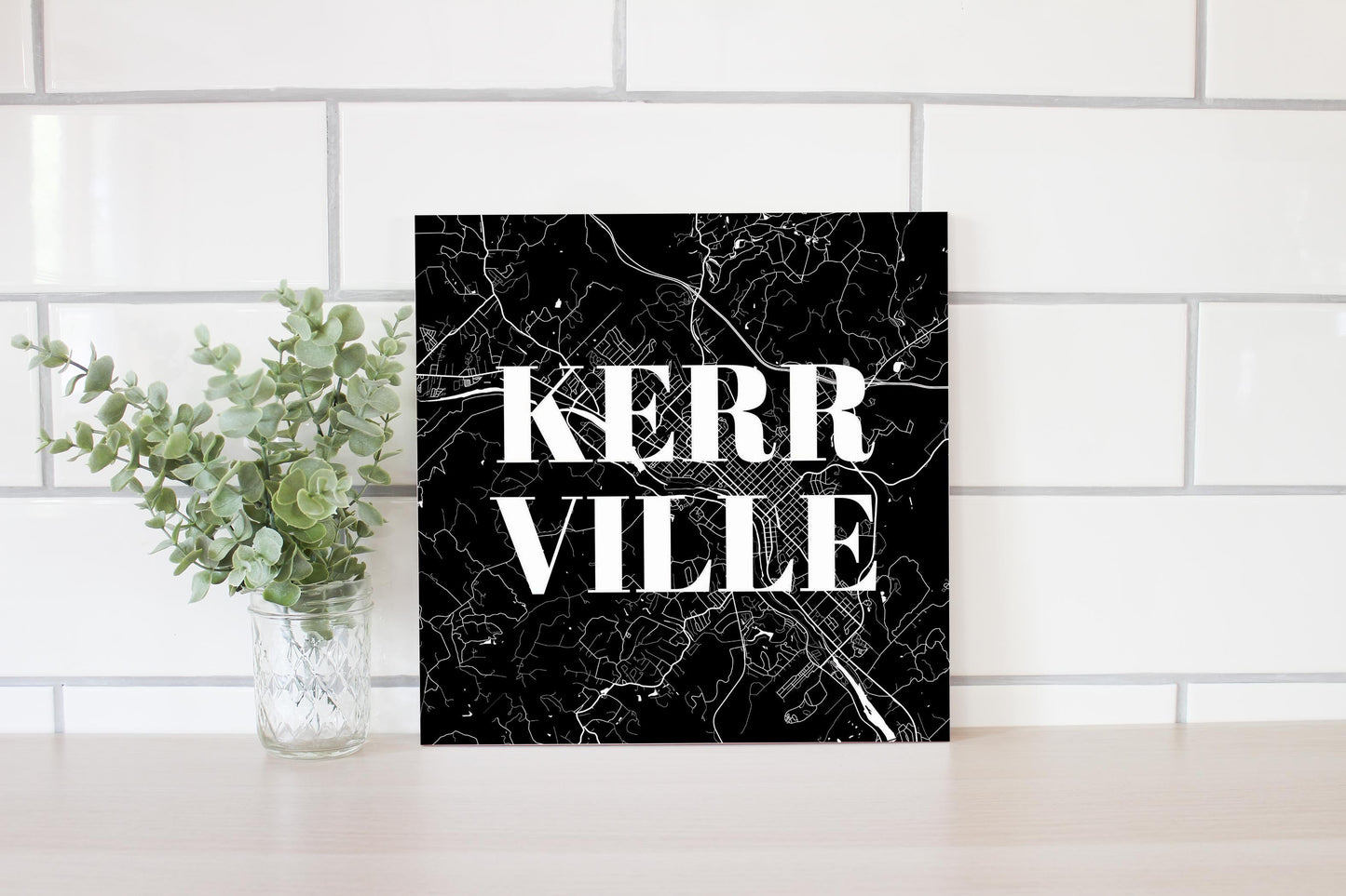 Minimalistic B&W Texas Kerrville Map | Wood Sign | Eaches | Min 2