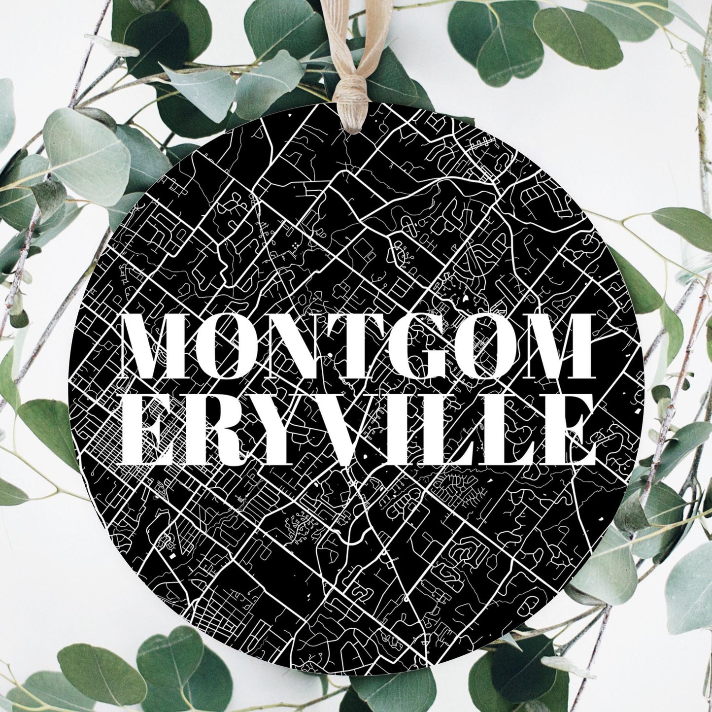 Minimalistic B&W Pennsylvania Montgomeryville Map | Wood Ornament | Eaches | Min 1