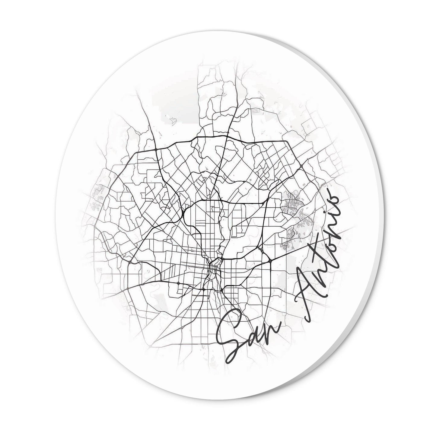 Minimalistic B&W Texas San Antonio Circle Map | Wood Sign | Eaches | Min 1