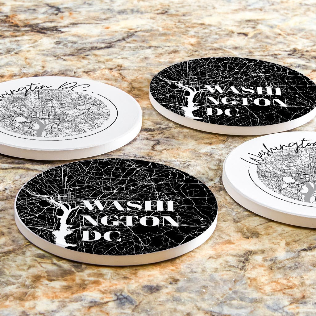 Minimalistic B&W Washington Dc Maps | Absorbent Coasters | Set of 4 | Min 2