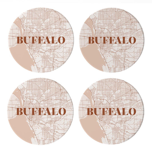 Modern Minimalist New York Buffalo Map | Absorbent Coasters | Set of 4 | Min 2