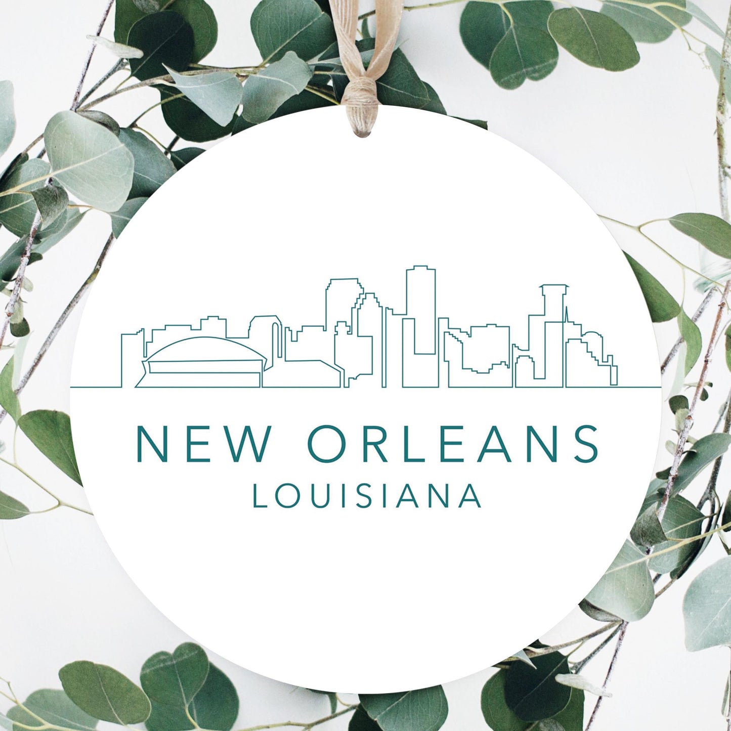 Blue White New Orleans Skyline | Wood Ornament | Eaches | Min 1