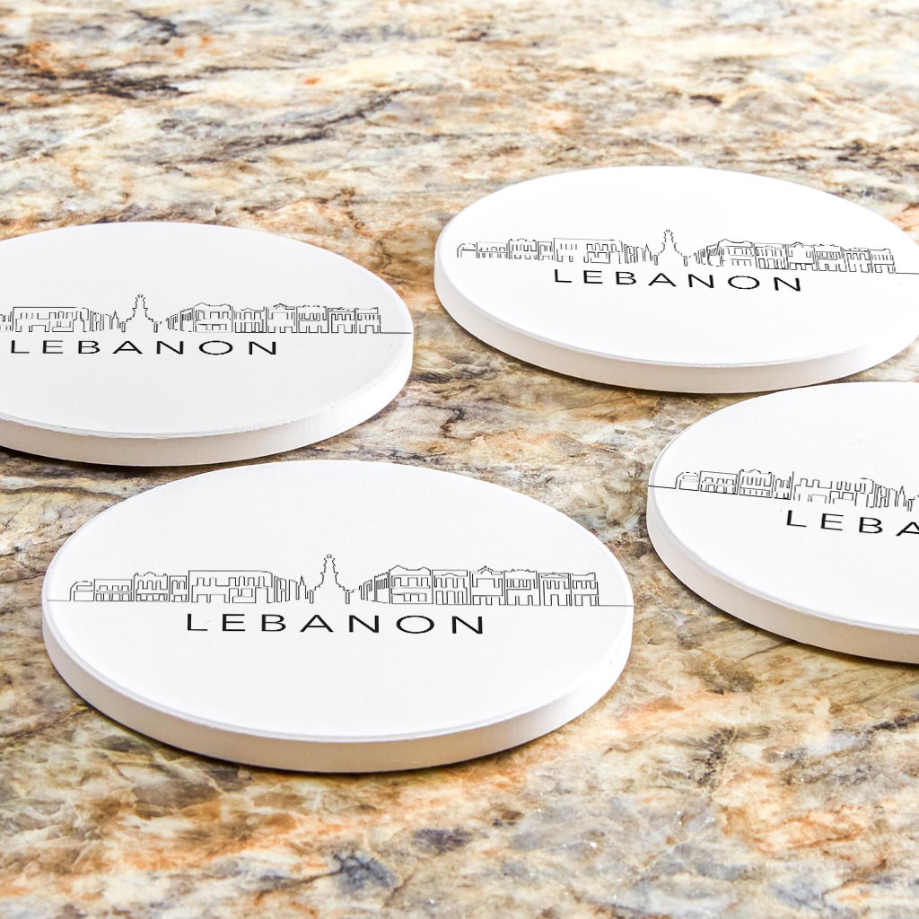 Minimalist B&W Tennessee Lebanon Skyline | Absorbent Coasters | Set of 4 | Min 2