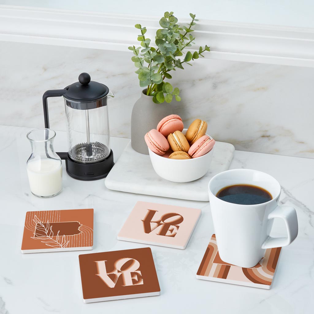 Modern Minimalist Pennsylvania State Love | Absorbent Coasters | Set of 4 | Min 2