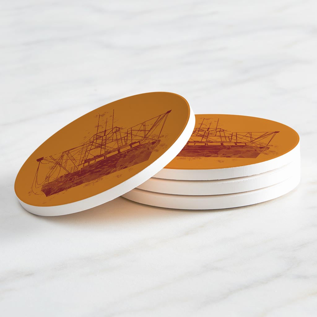 Louisiana Colorful Water Color Shrimp Boat| Absorbent Coasters | Set of 4 | Min 2