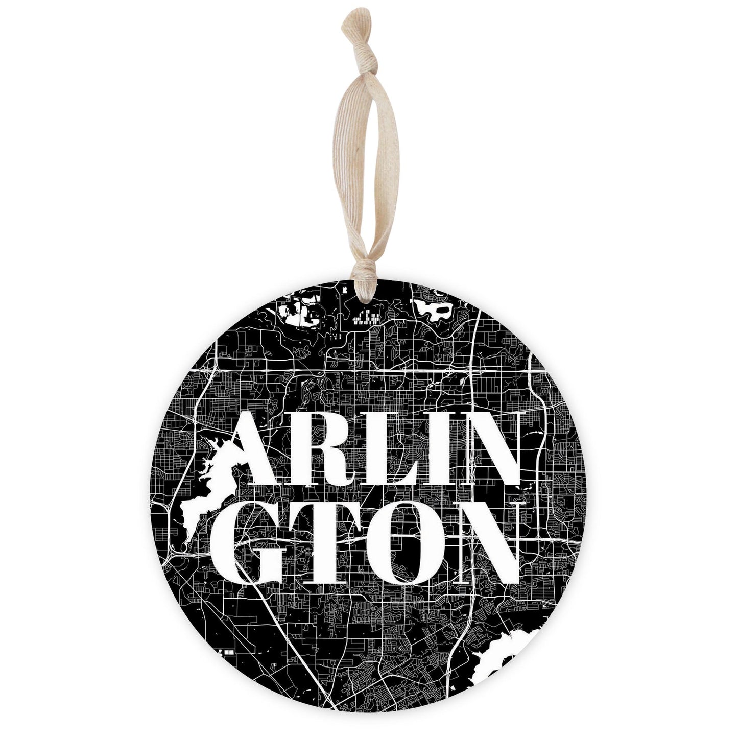 Minimalistic B&W Texas Arlington Map | Wood Ornament | Eaches | Min 1