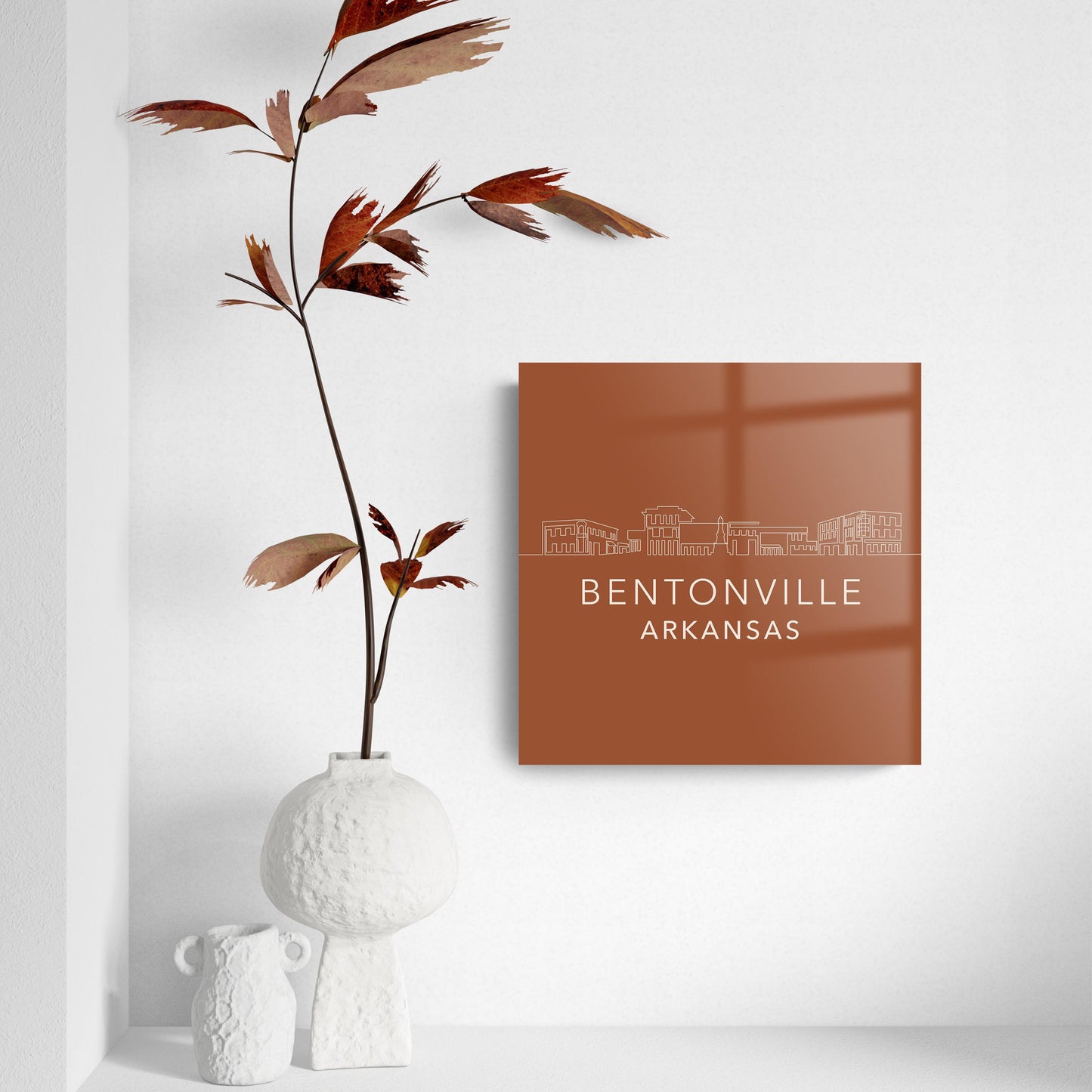 Modern Minimalist Arkansas Bentonville Skyline | Hi-Def Glass Art | Eaches | Min 2