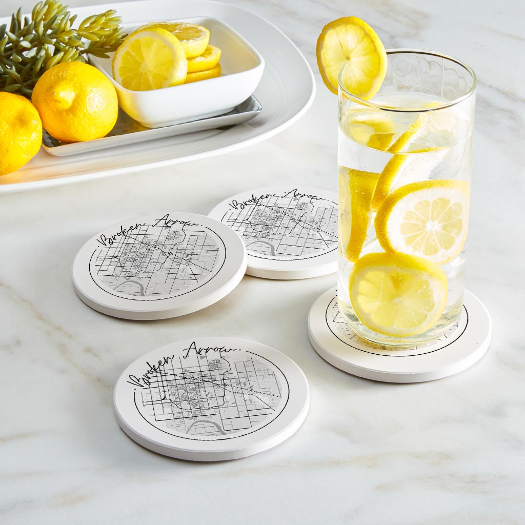 Modern Oklahoma Broken Arrow Map | Absorbent Coasters | Set of 4 | Min 2