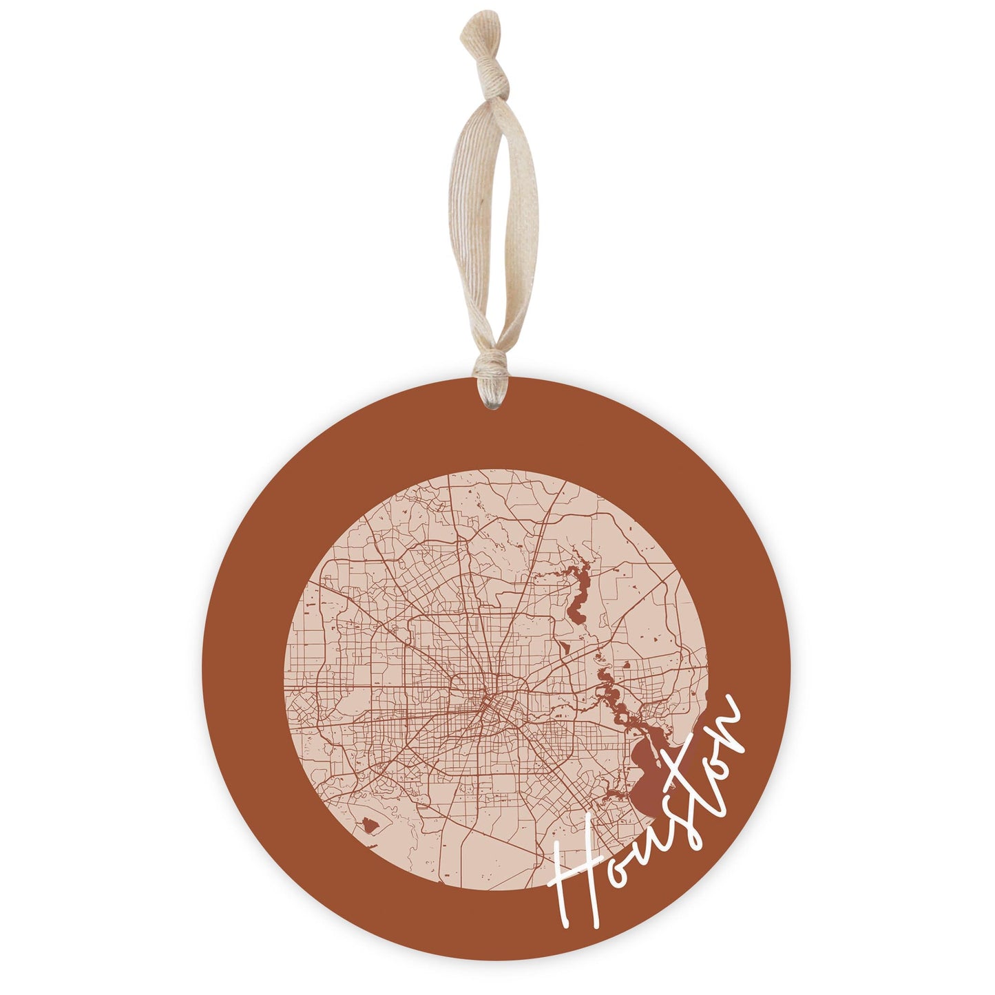 Modern Minimalist Houston Texas Map | Wood Ornament | Eaches | Min 1