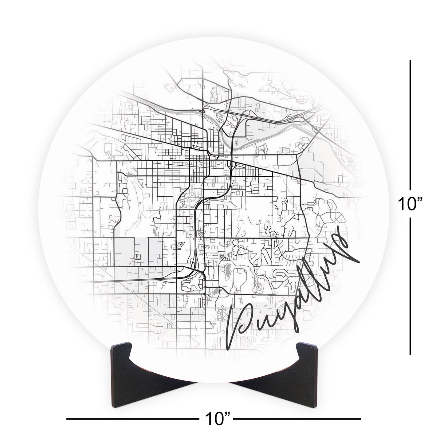 Minimalistic B&W Washington Puyallup Circle Map | Wood Sign | Eaches | Min 1