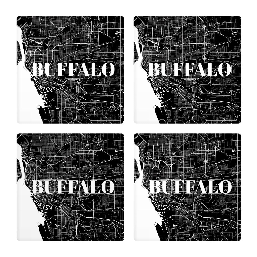 Minimalistic B&W New York Buffalo Map | Absorbent Coasters | Set of 4 | Min 2