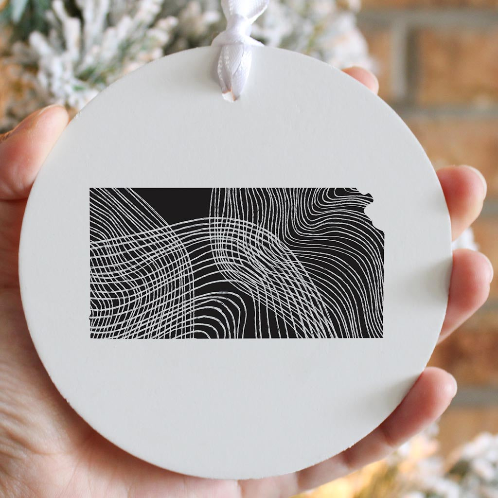 Minimalist B&W Kansas State Shape | Wood Ornament | Eaches | Min 6