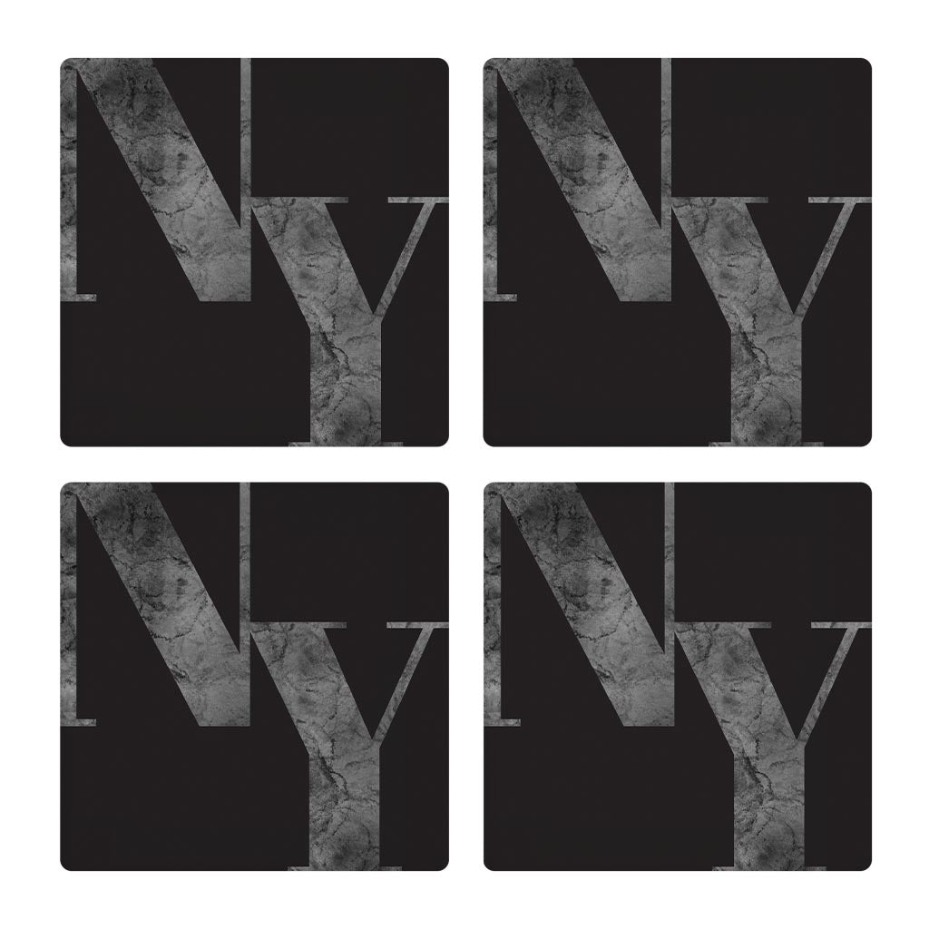 Minimalistic B&W New York Black Initials | Absorbent Coasters | Set of 4 | Min 2