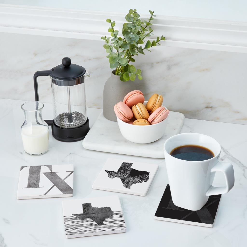 Modern Black White Texas Set | Absorbent Coasters | Set of 4 | Min 2