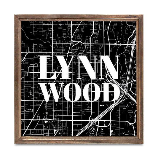 Minimalistic B&W Washington Lynnwood Map | Wood Sign | Eaches | Min 1