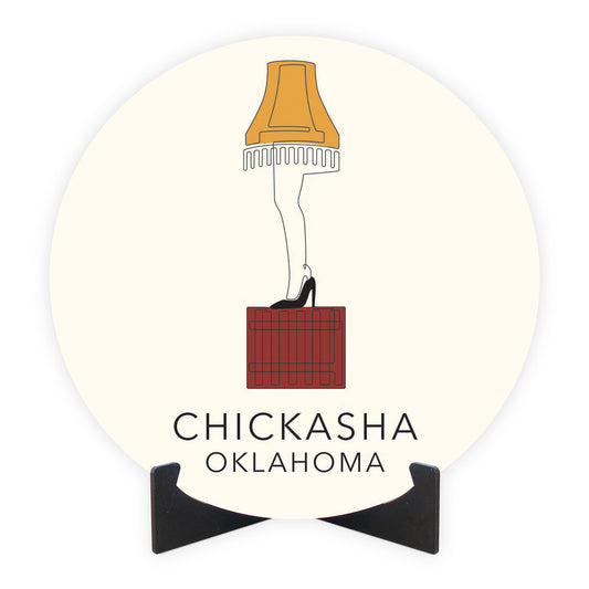 Modern Minimalist Oklahoma Colorful Chickasha Leg Lamp | Wood Sign | Eaches | Min 1