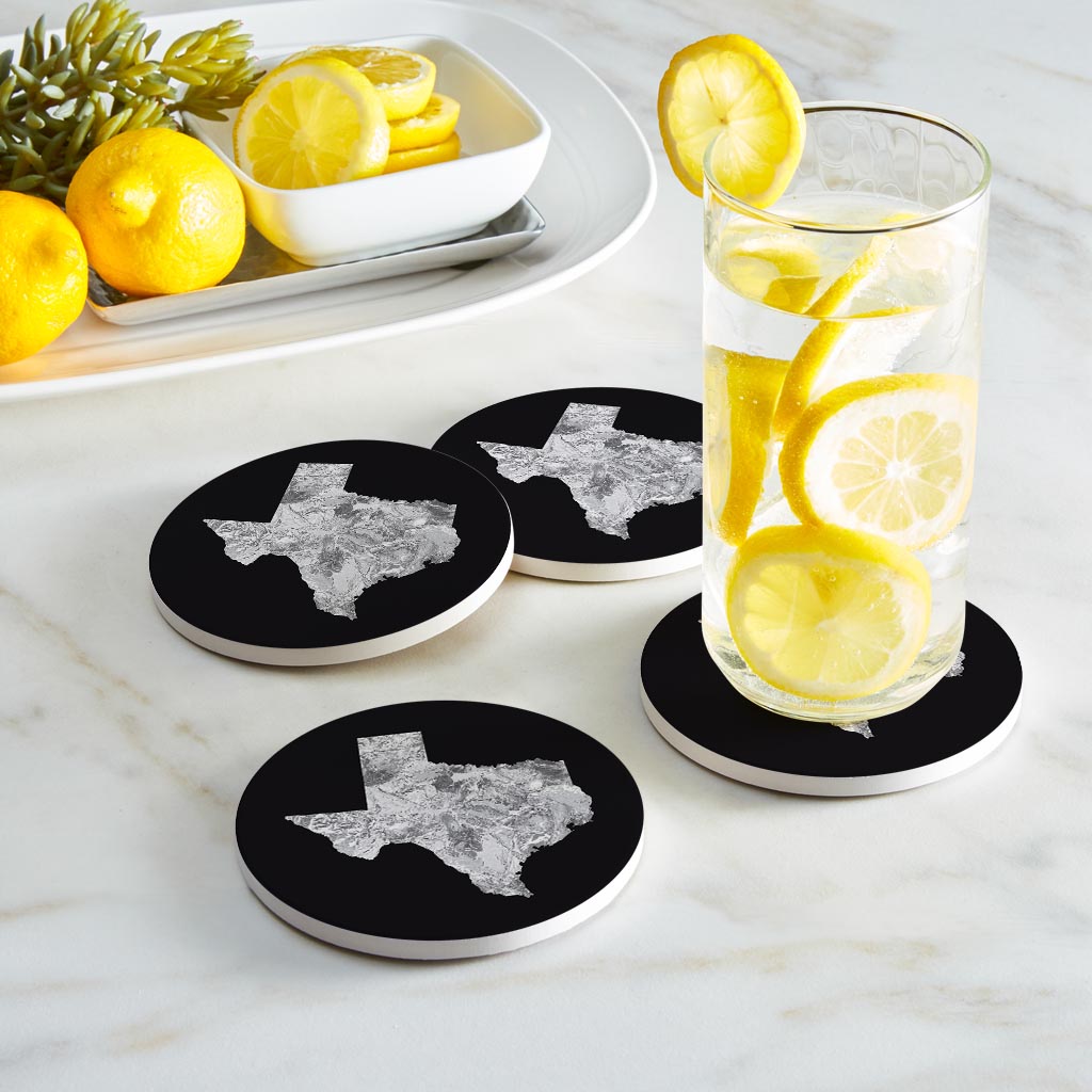 Minimalistic B&W Texas Metal State Shape| Absorbent Coasters | Set of 4 | Min 2