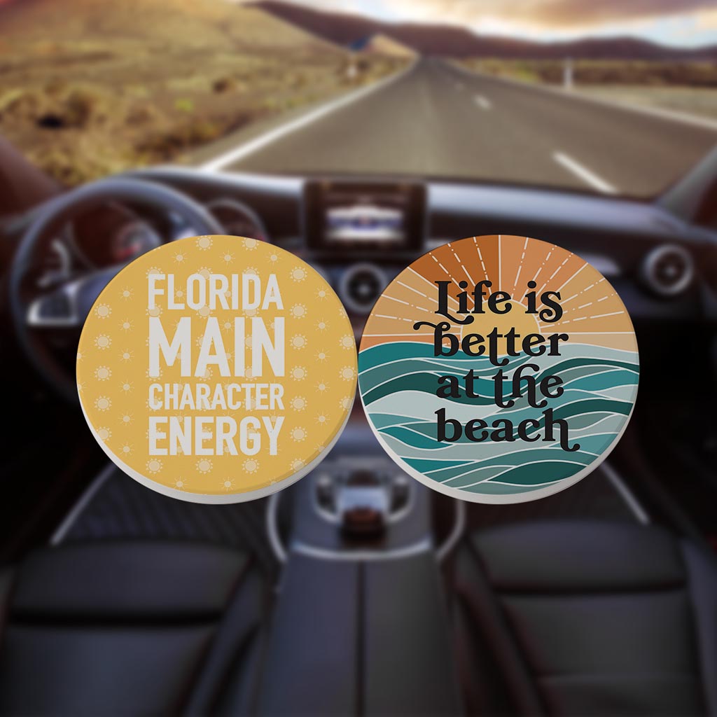 Florida Sayings Artsy | Absorbent Car Coasters | Set of 2 | Min 4