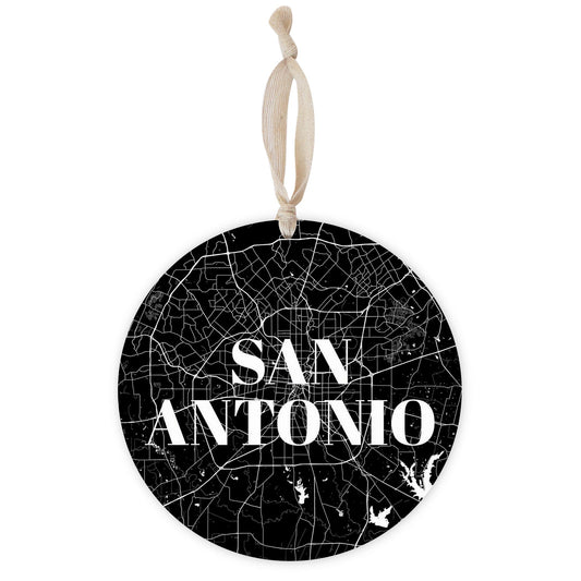 Minimalistic B&W Texas San Antonio Map | Wood Ornament | Eaches | Min 1