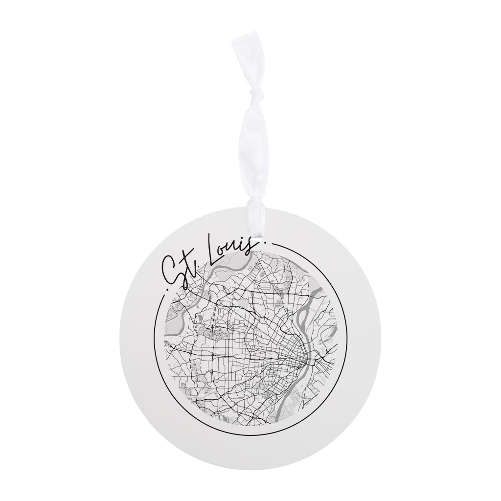 Minimalist B&W Missouri St Louis Circle Map| Wood Ornament | Eaches | Min 6