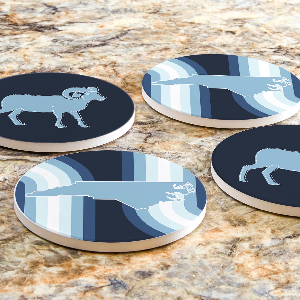 Blue Shades North Carolina State And Ram Lines | Absorbent Coasters | Set of 4 | Min 2