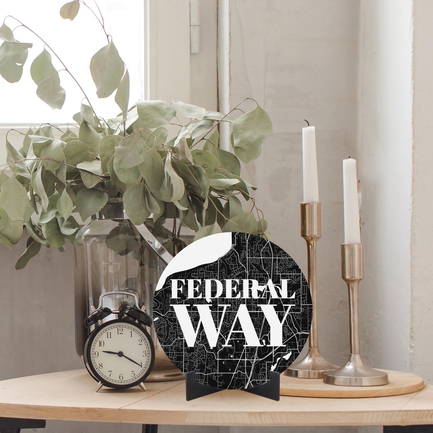 Minimalistic B&W Washington Federal Way Map | Wood Sign | Eaches | Min 1