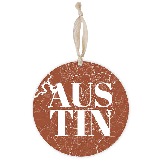 Modern Minimalist Texas Austin Map| Wood Ornament | Eaches | Min 1