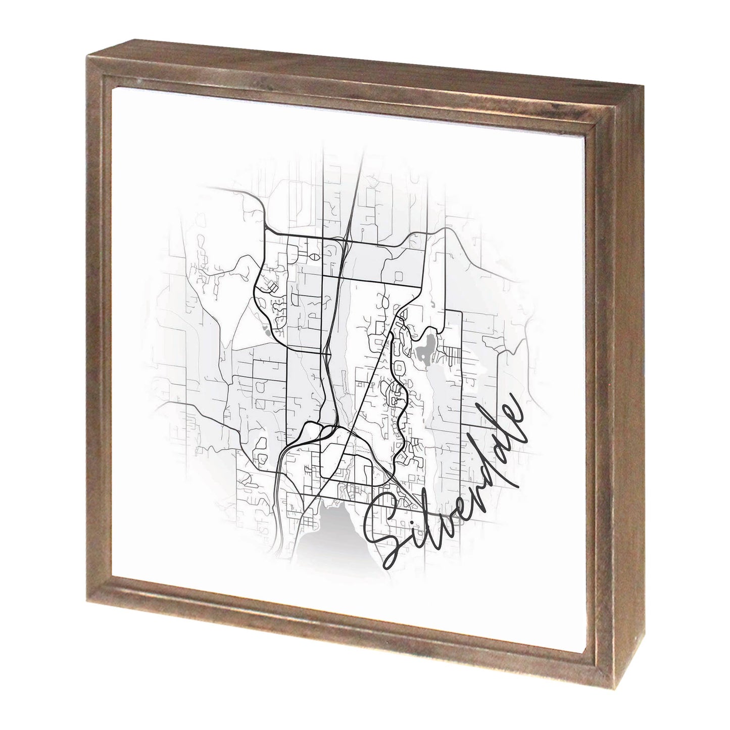 Minimalistic B&W Washington Silverdale Circle Map | Wood Sign | Eaches | Min 1