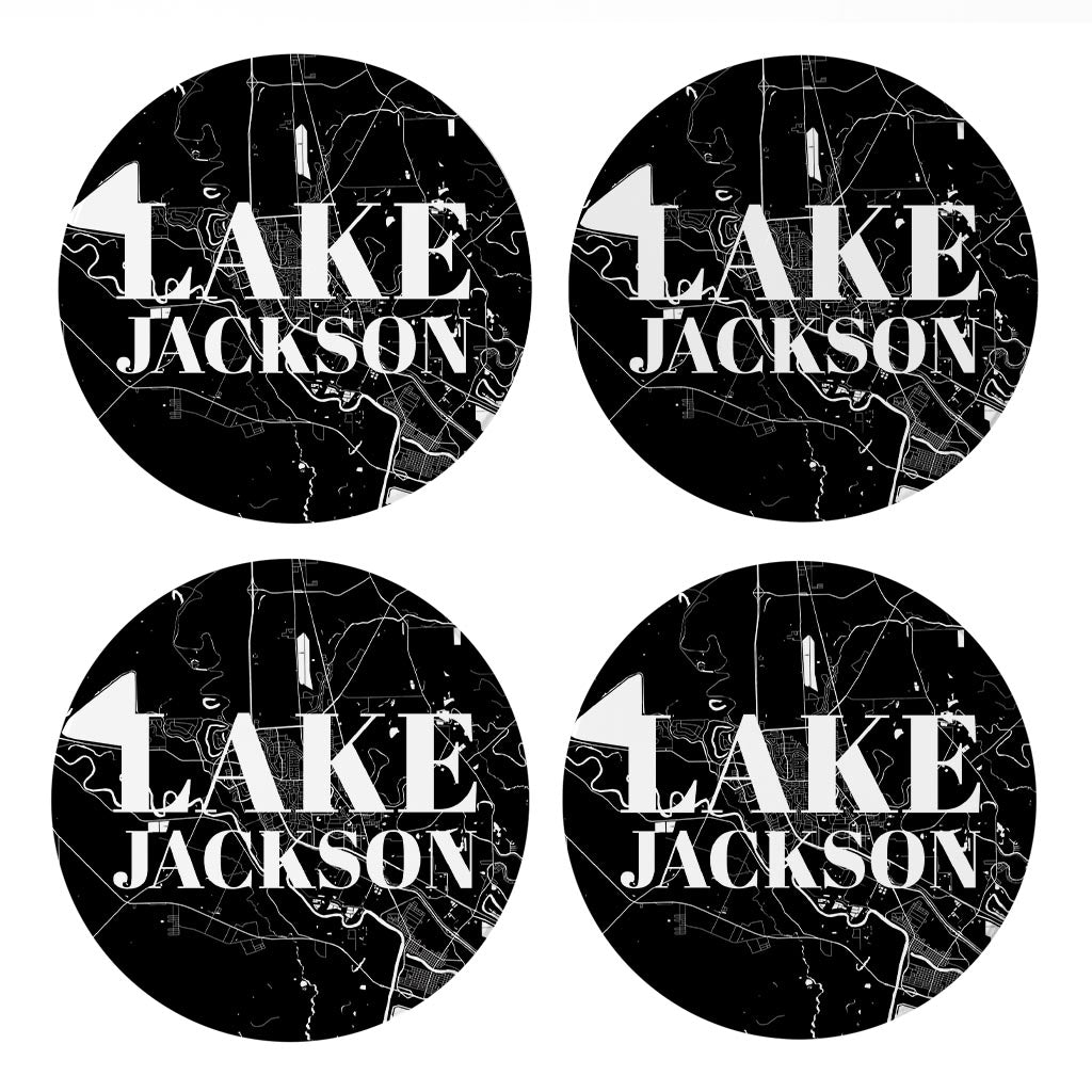 Minimalistic B&W Texas Lake Jackson Map | Absorbent Coasters | Set of 4 | Min 2