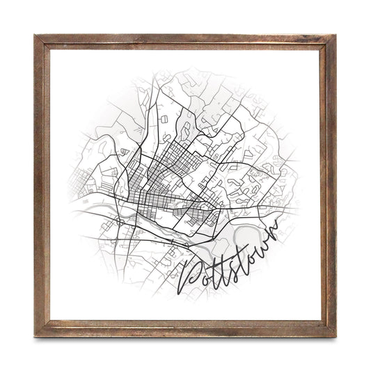 Minimalistic B&W Pennsylvania Pottstown Circle Map | Wood Sign | Eaches | Min 1