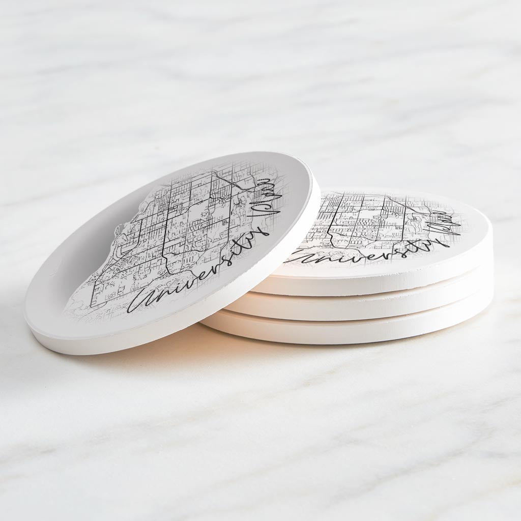 Minimalistic B&W Washington University Place Circle Map | Absorbent Coasters | Set of 4 | Min 2