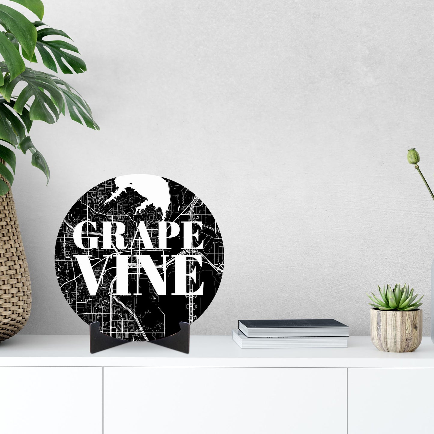 Minimalistic B&W Texas Grapevine Map | Wood Sign | Eaches | Min 1