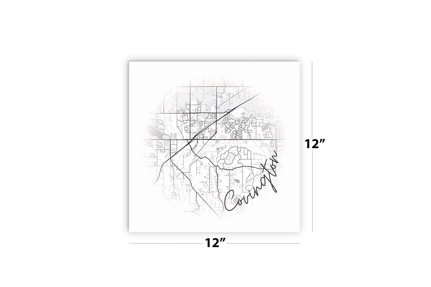 Minimalistic B&W Washington Covington Circle Map | Wood Sign | Eaches | Min 2