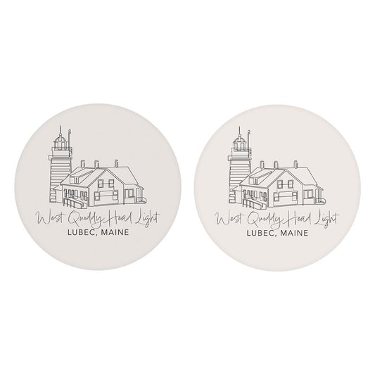 West Quoddy Head Light Muted Coastal| Absorbent Car Coasters | Set of 2 | Min 4