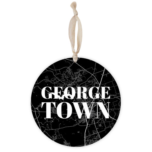 Minimalistic B&W Texas Georgetown Map | Wood Ornament | Eaches | Min 1