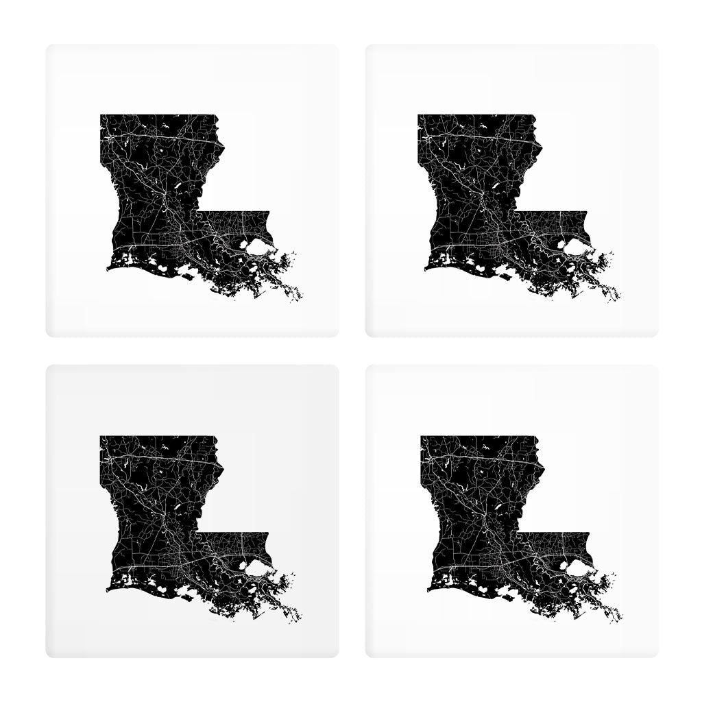 Modern Louisiana State Shape With Map | Absorbent Coasters | Set of 4 | Min 2