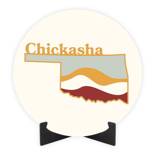 Modern Minimalist Oklahoma State Chickasha | Wood Sign | Eaches | Min 1