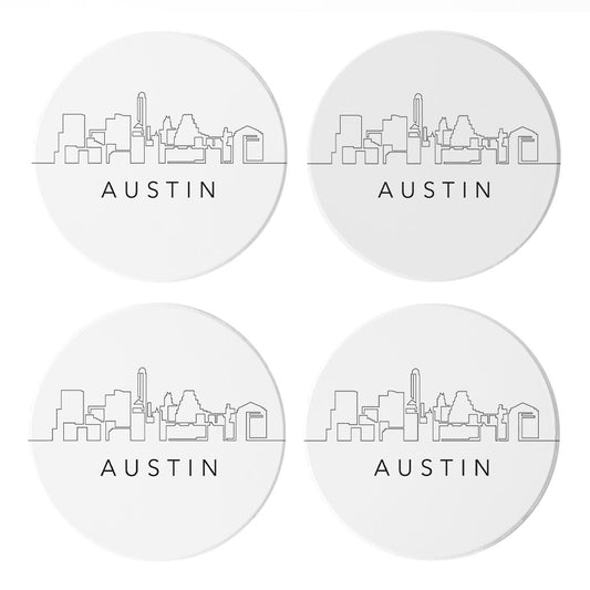 Minimalist B&W Texas Austin Skyline | Absorbent Coasters | Set of 4 | Min 2